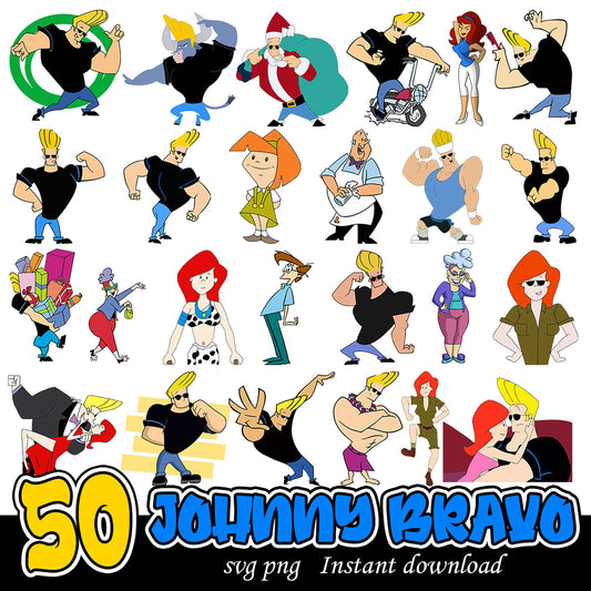 50 Johnny Bravo SVG PNG Bundle for Instant Download Art