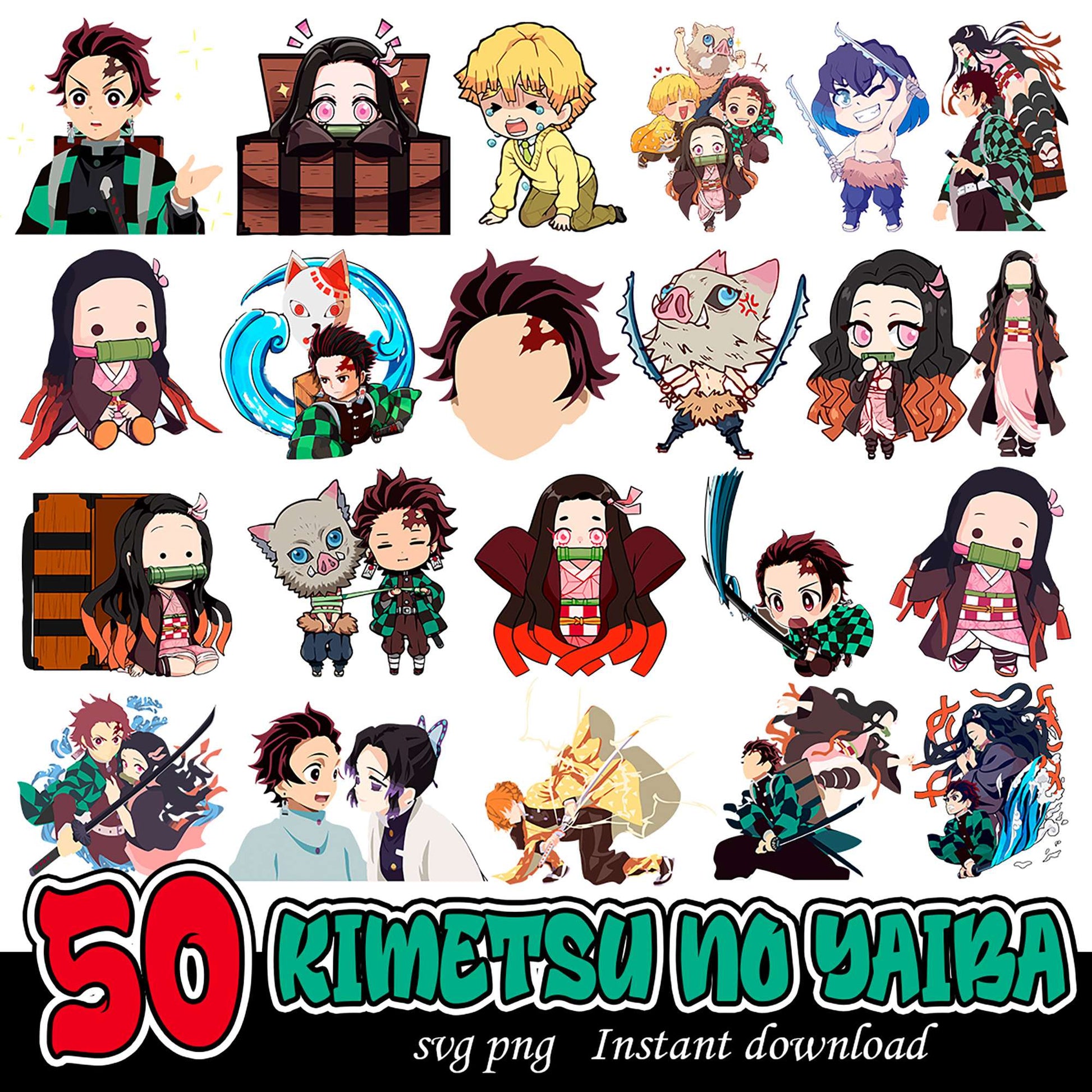 50 Kimetsu No Yaiba SVG PNG Bundle Instant Download Set