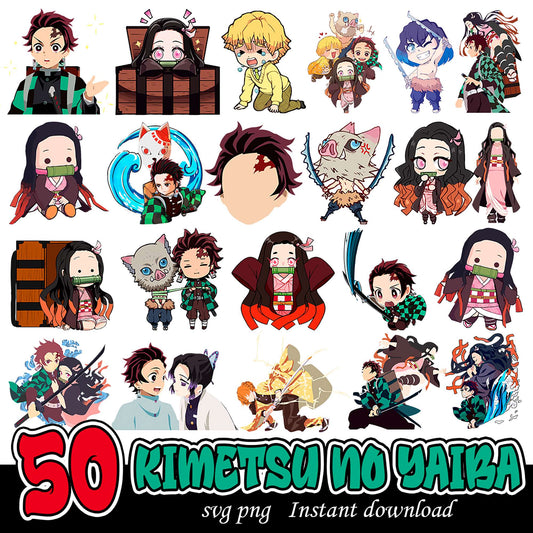 50 Kimetsu No Yaiba SVG PNG Bundle Instant Download Set