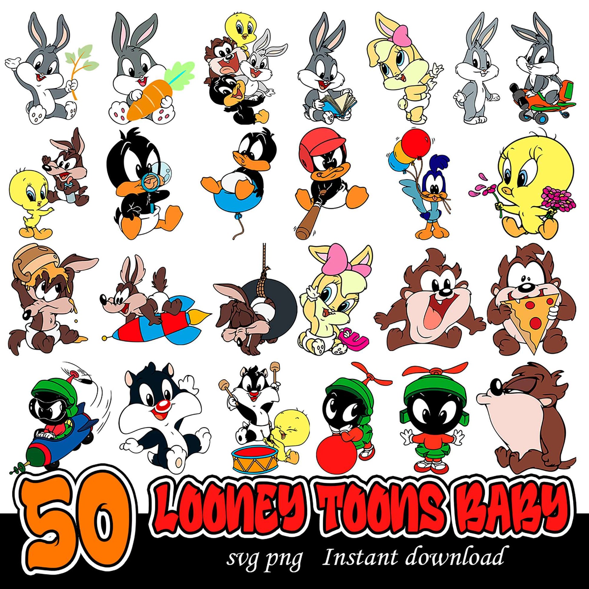 50 Looney Tunes Baby SVG PNG Bundle for Instant Download
