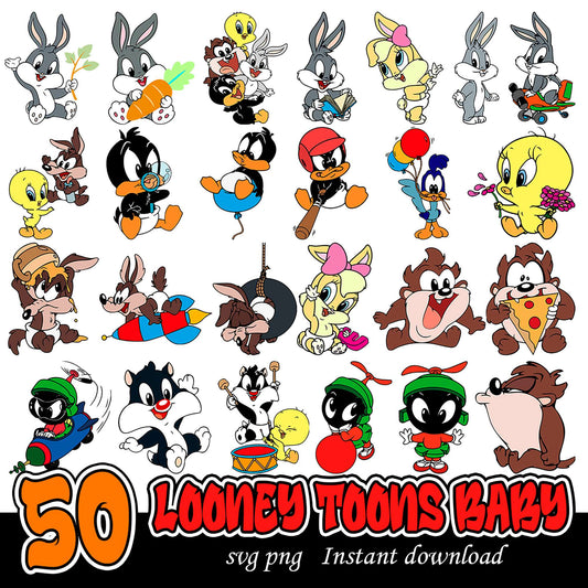 50 Looney Tunes Baby SVG PNG Bundle for Instant Download