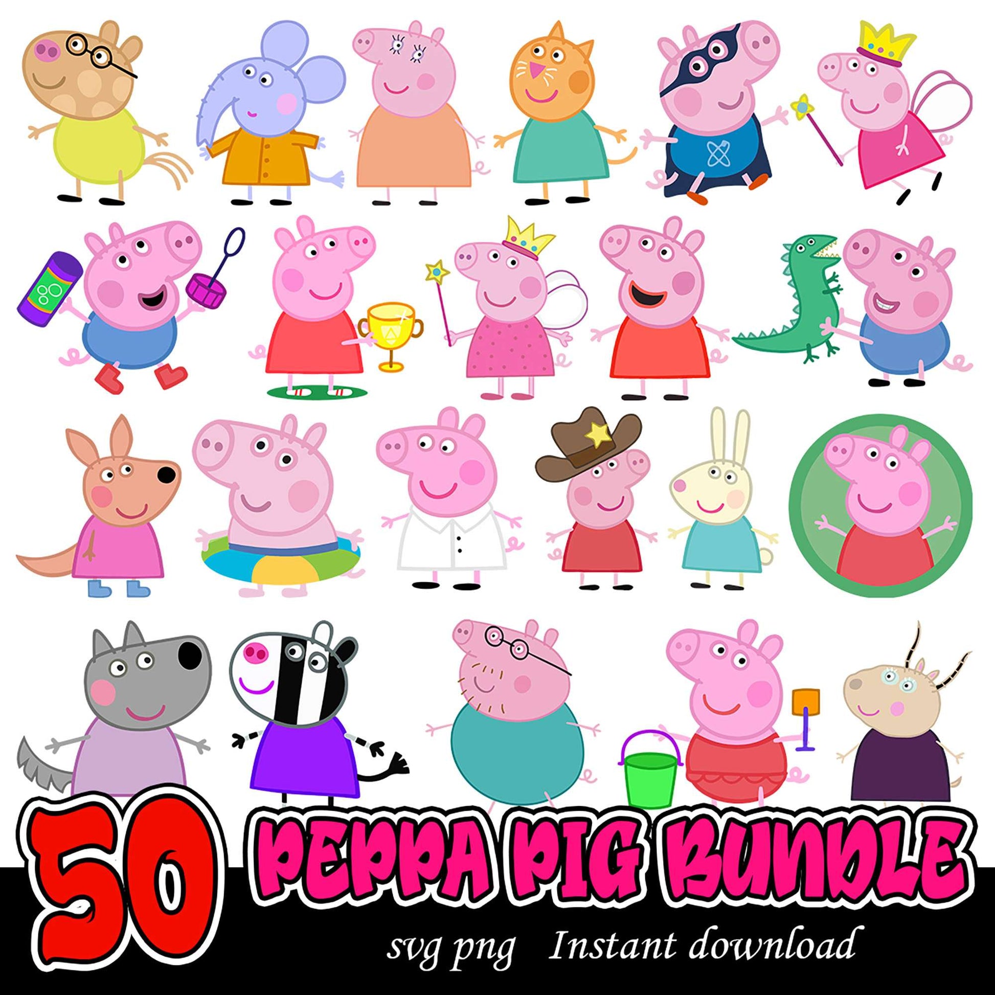 50 Peppa Pig SVG Bundle Fun Characters for Instant Download