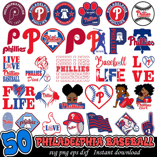 50 Philadelphia Phillies Baseball SVG Bundle