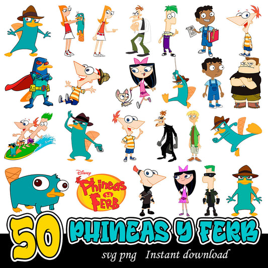 50 Phineas and Ferb SVG PNG Bundle Instant Download Clipart
