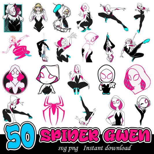 50 Spider Gwen SVG PNG Bundle Instant Download Art Design