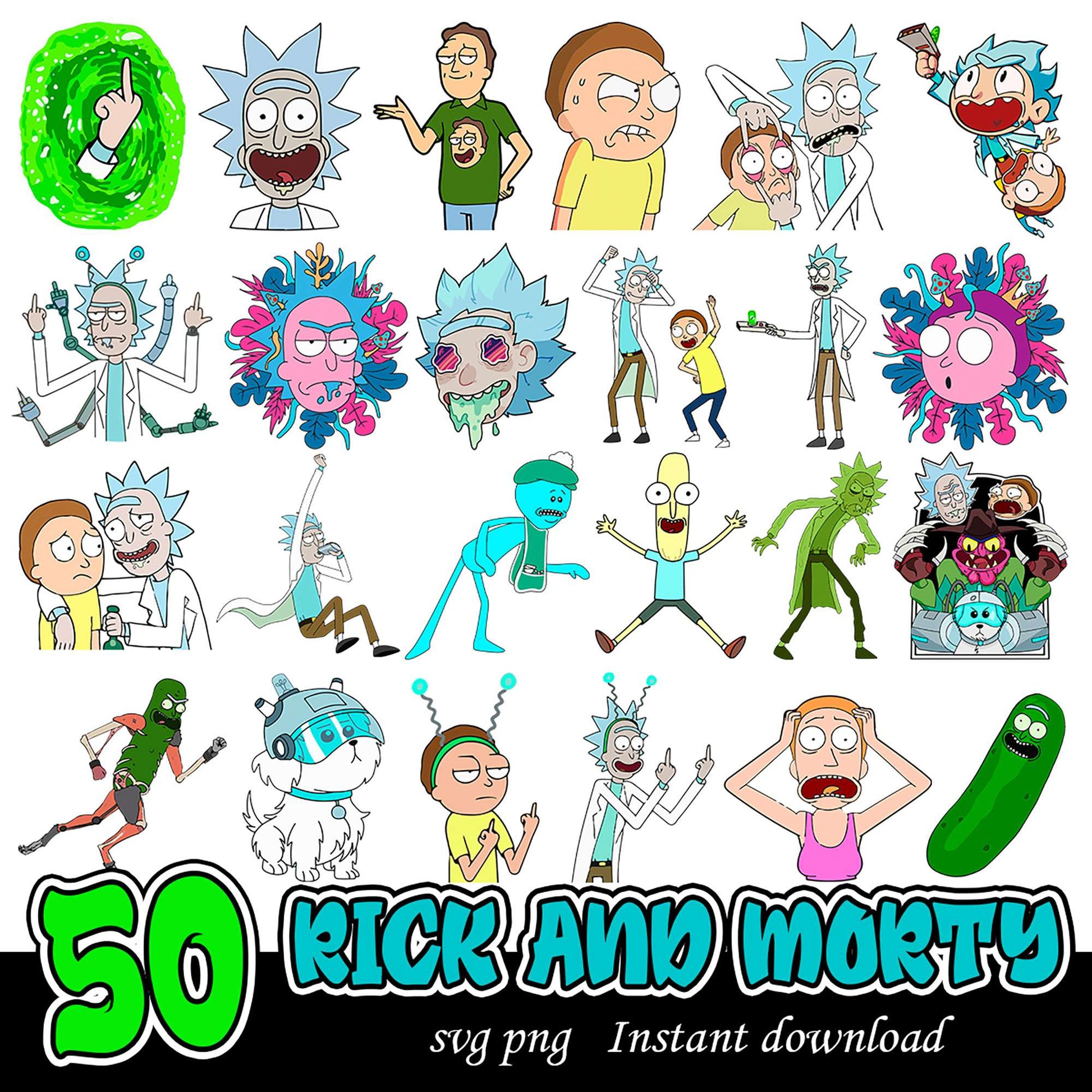 50 Unique Rick and Morty SVG PNG Bundle for Instant Download