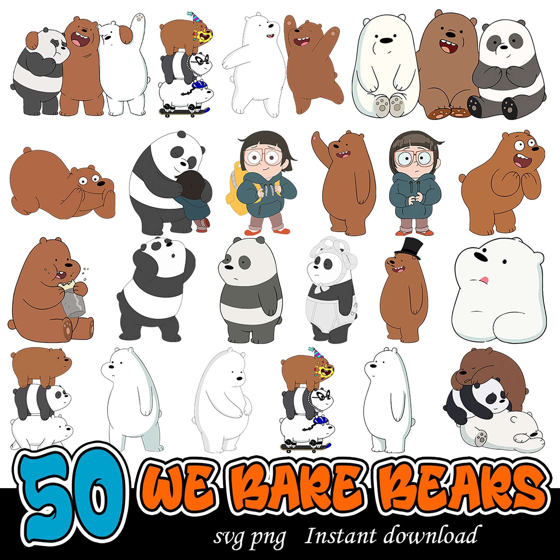 50 We Bare Bears SVG PNG Bundle for Instant Download