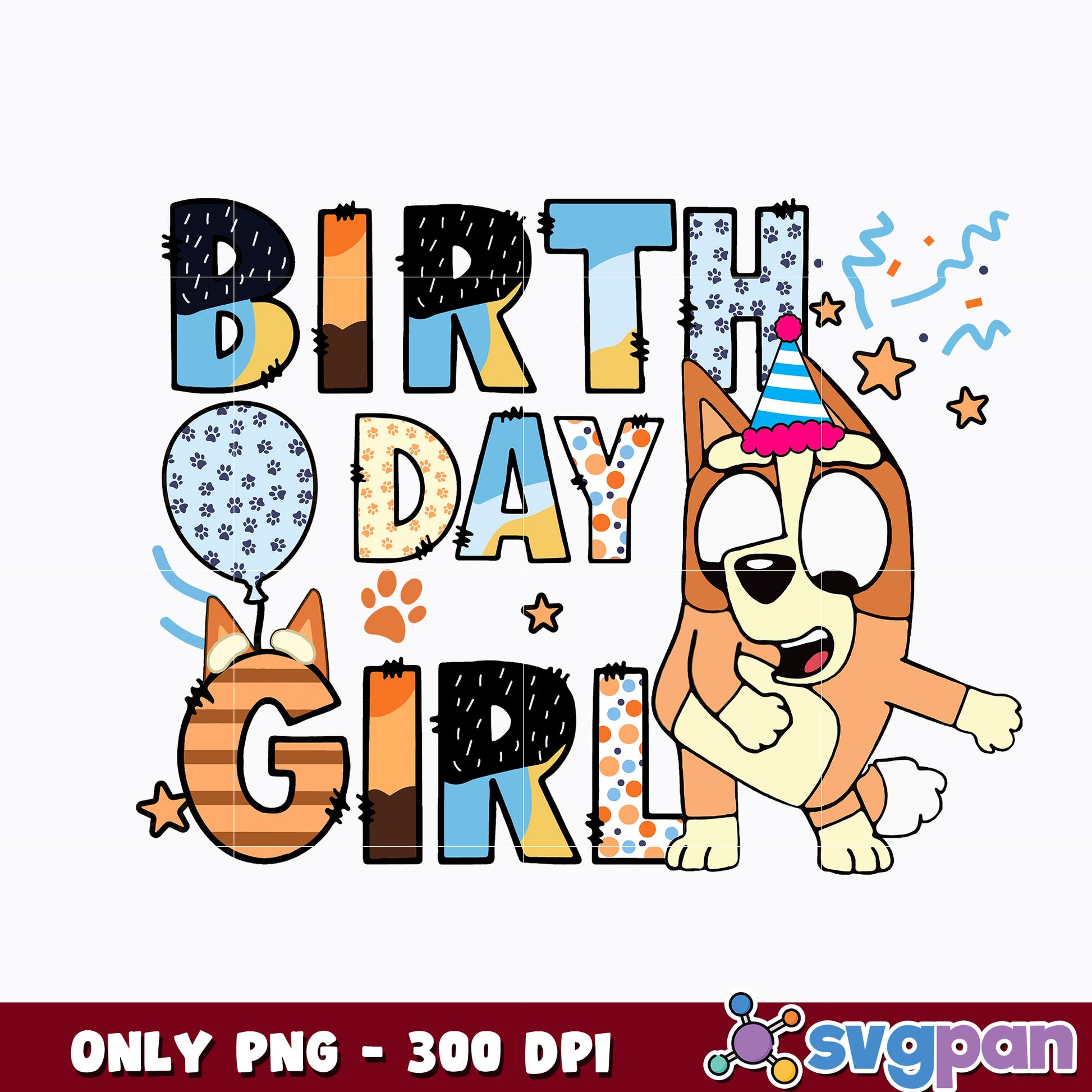 Retro Birthday Girl Party Bluey Bingo png 