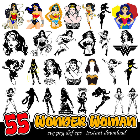 55 Unique Wonder Woman SVG PNG DXF Bundle Instant Download