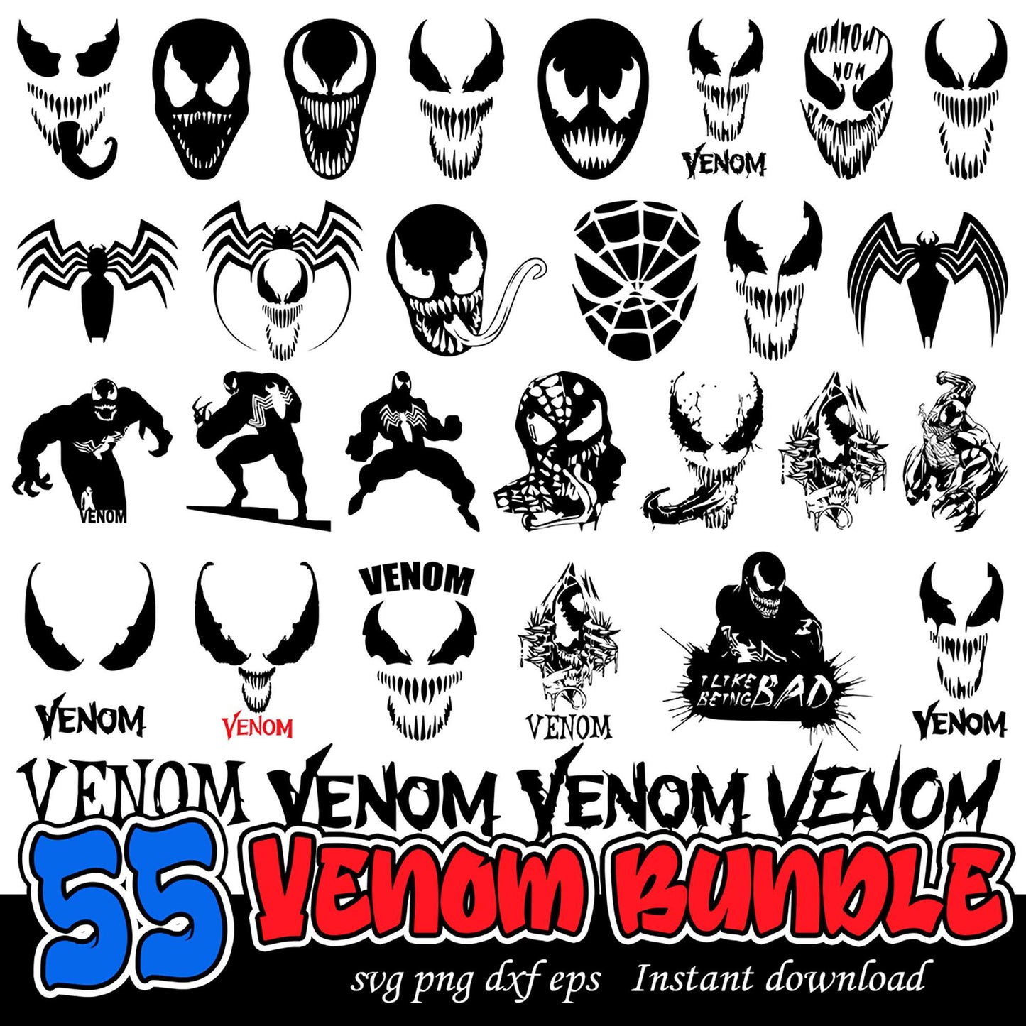55 Venom Bundle SVG PNG DXF EPS Instant Download Graphics