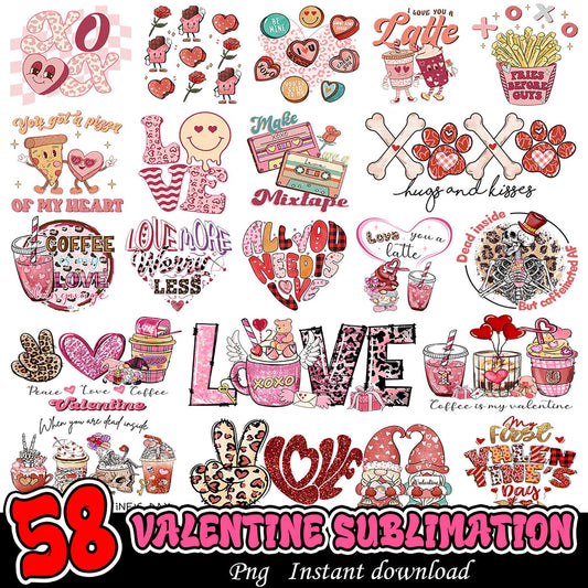 58 Valentine Sublimation PNGs Instant Download