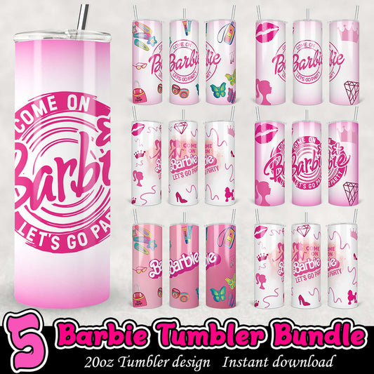 5 Barbie Tumbler Designs PNG Bundle
