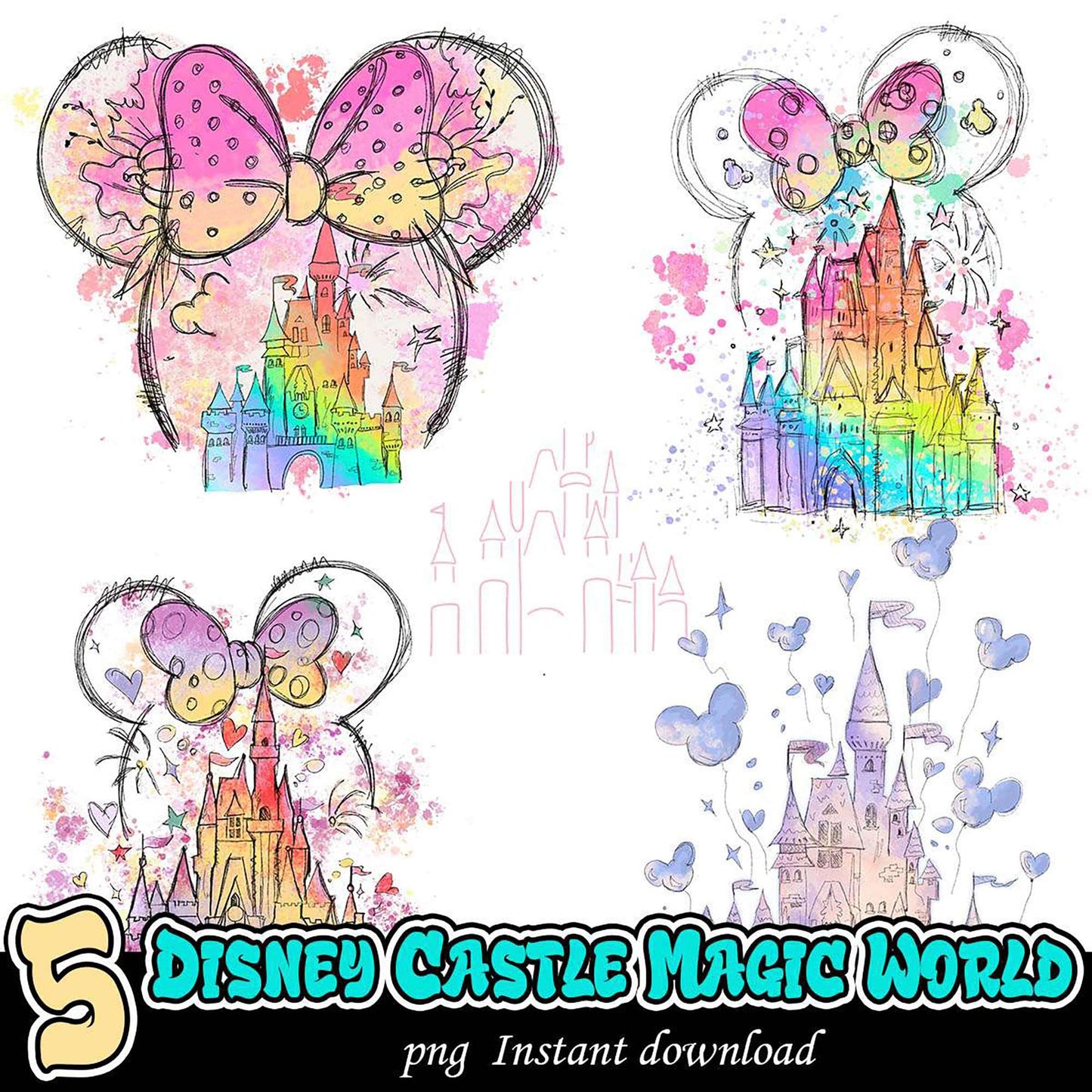 5 Disney Castle PNG Bundle - Instant Download