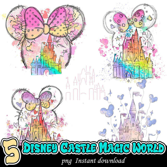 5 Disney Castle PNG Bundle - Instant Download