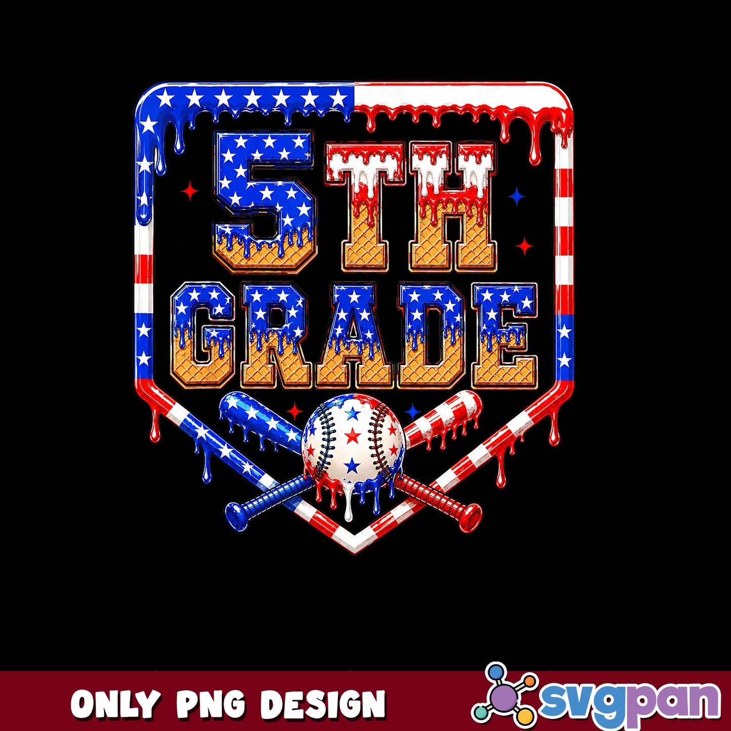 5th Grade Baseball 4th Of July PNG, American Flag PNG, Back To School PNG