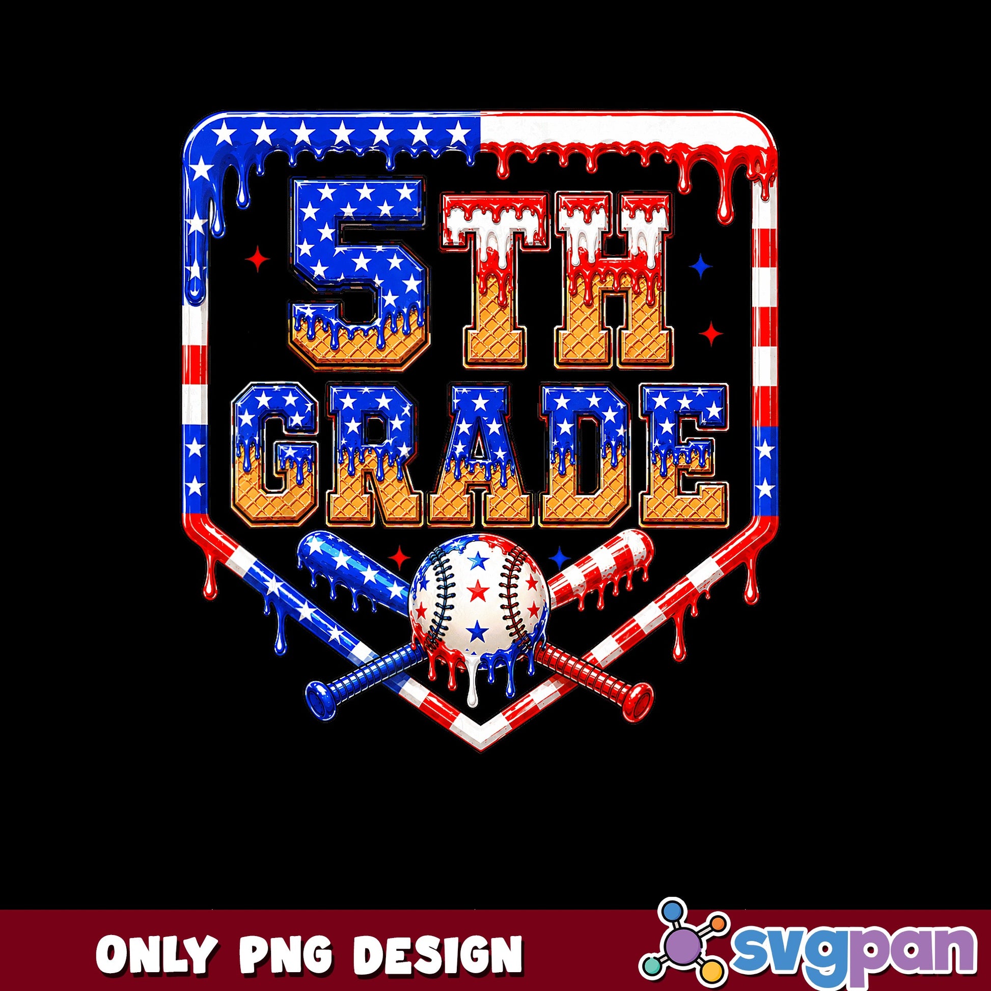 5th Grade Baseball 4th Of July PNG, American Flag PNG, Back To School PNG