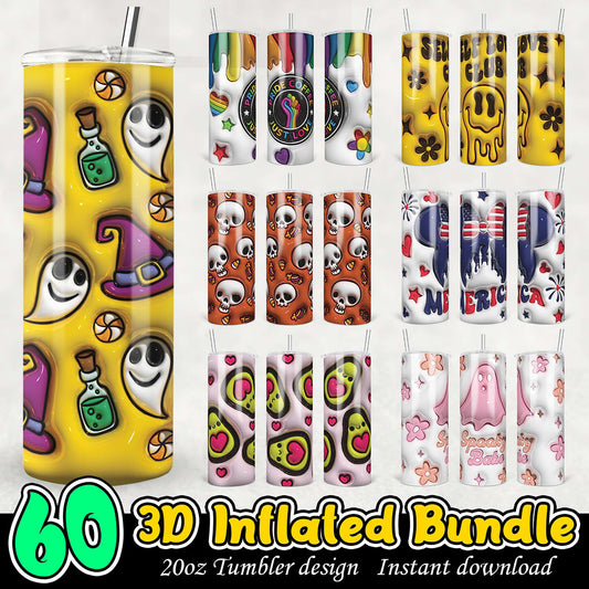 60 3D Inflated Tumbler Designs Bundle