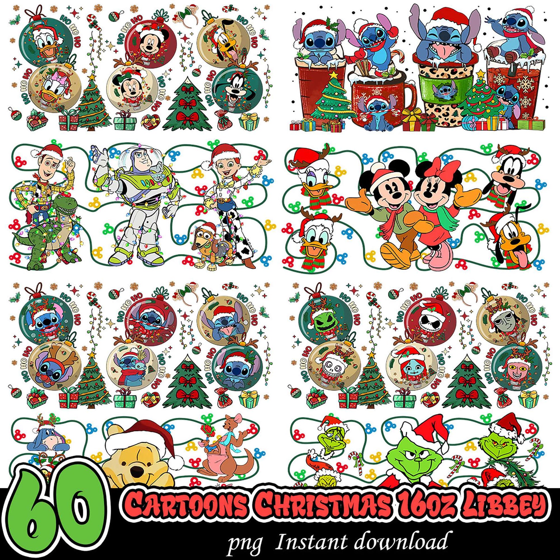 60 Cartoon Christmas PNG Sublimation Designs