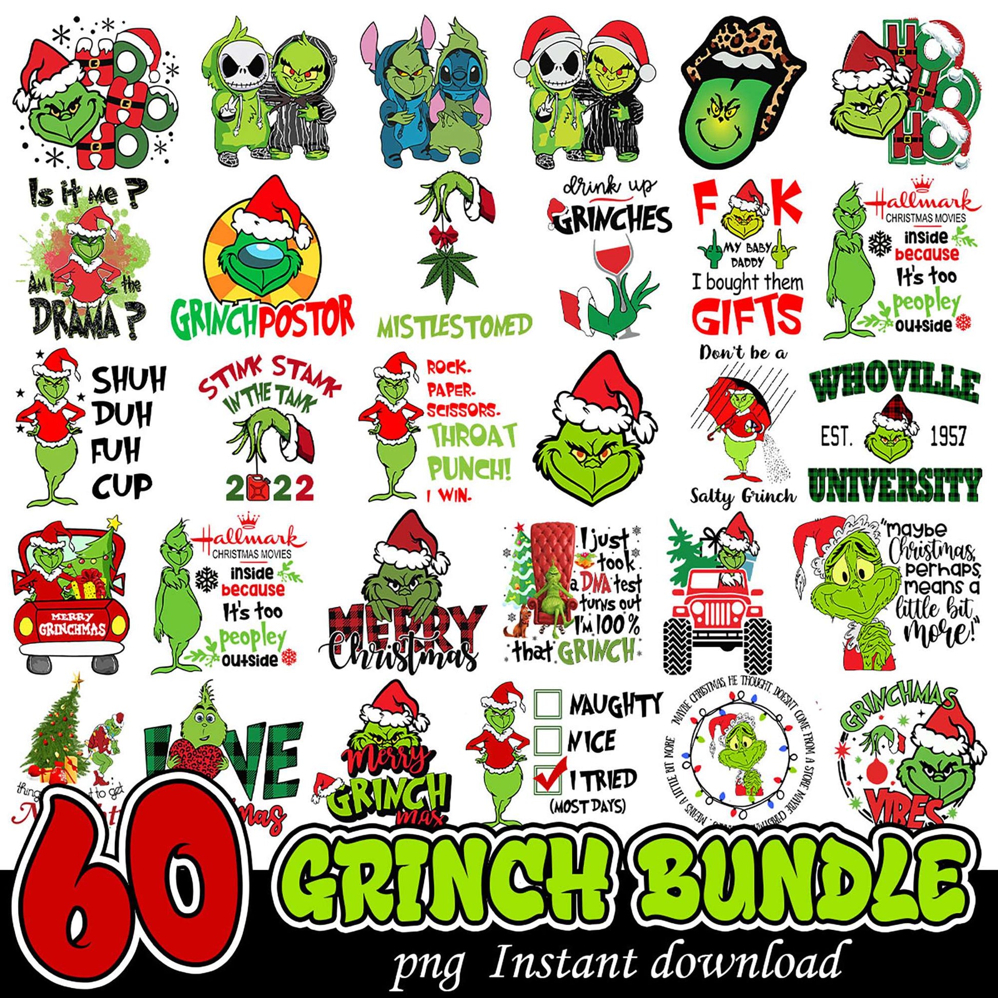 60 Grinch PNG Bundle Instant Download