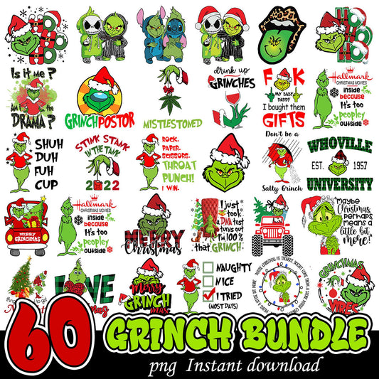 60 Grinch PNG Bundle Instant Download