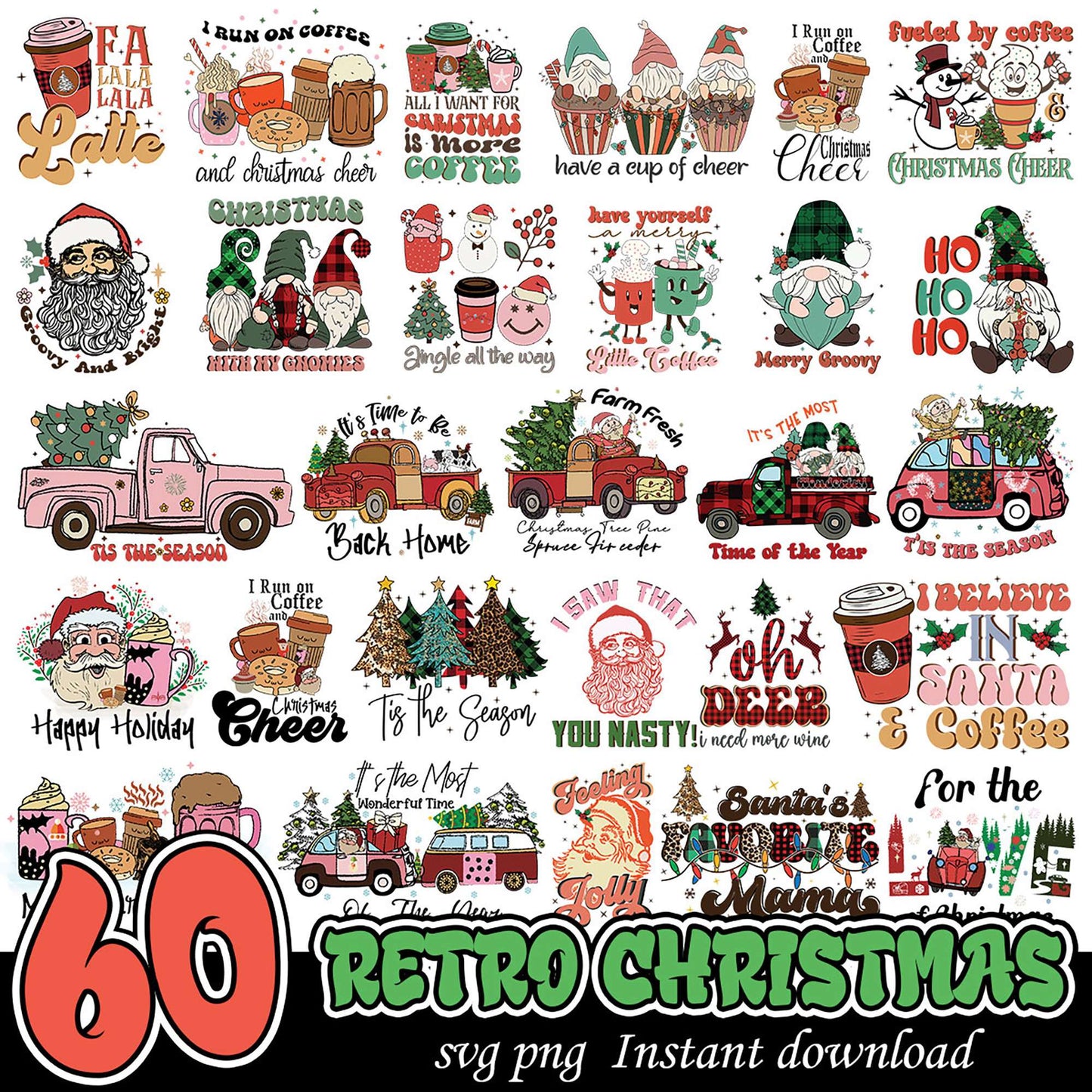 60 Retro Christmas SVG PNG Designs