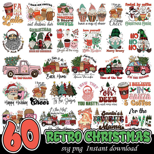 60 Retro Christmas SVG PNG Designs