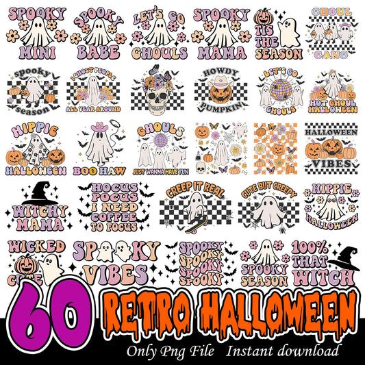 60 Retro Halloween Bundle PNG Designs for Spooky Fun