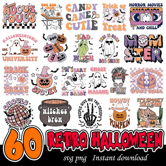 60 Retro Halloween PNG Bundle for Instant Download Fun