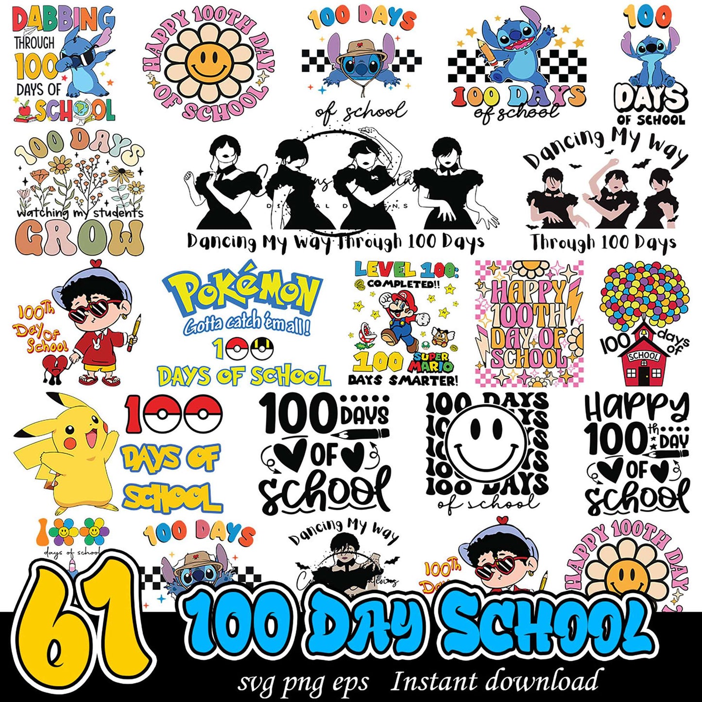 61 100 Days School SVG Bundle Instant Download
