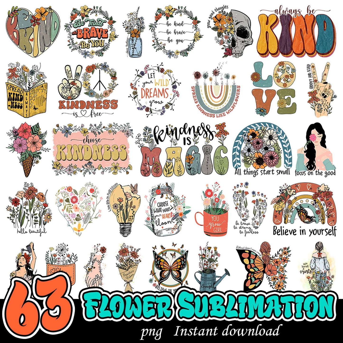 63 Flower Sublimation PNG Designs