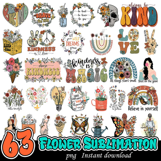 63 Flower Sublimation PNG Designs