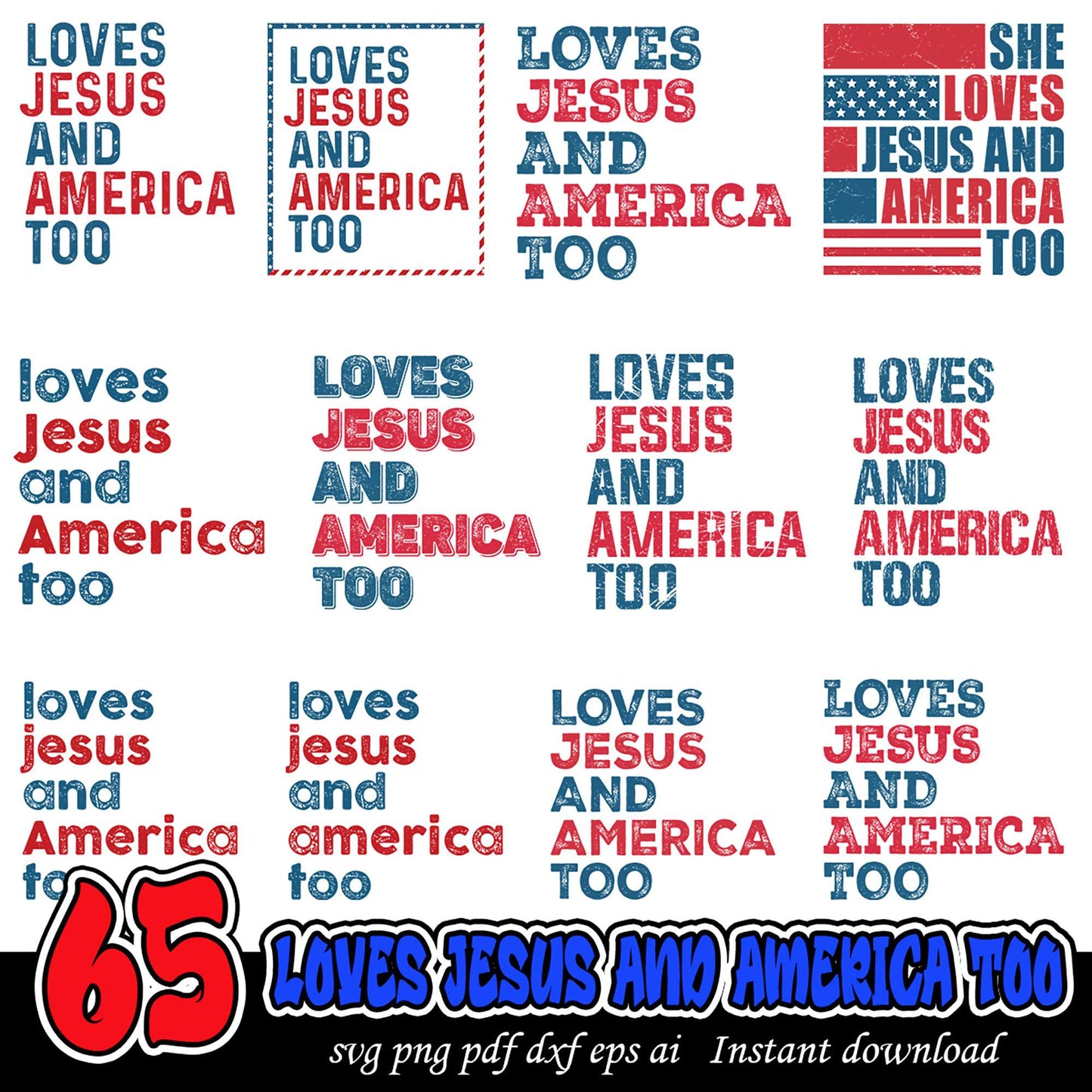 65 Designs Loves Jesus and America Too SVG Bundle Download