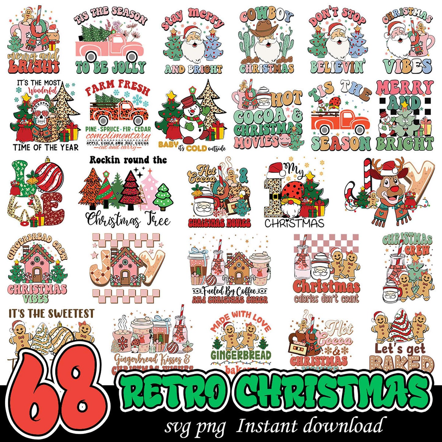 68 Retro Christmas SVG PNG Designs