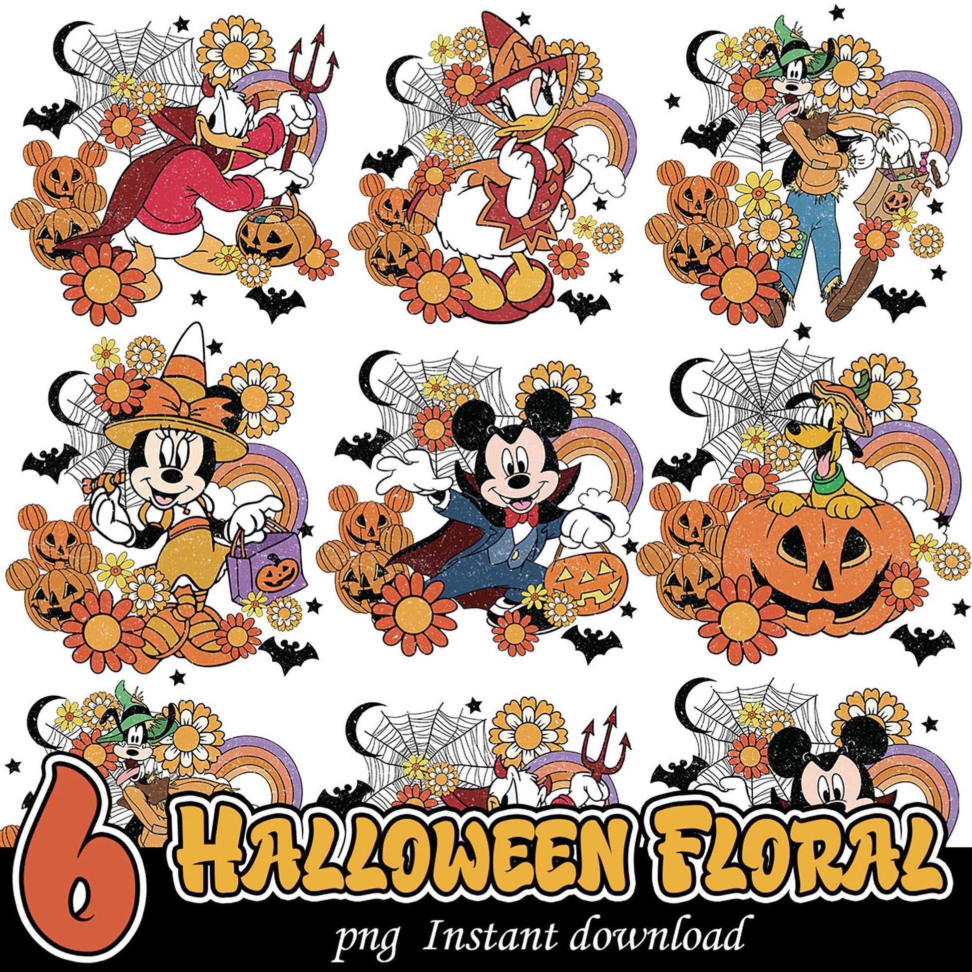 6 Disney Halloween Floral PNGs Instant Download