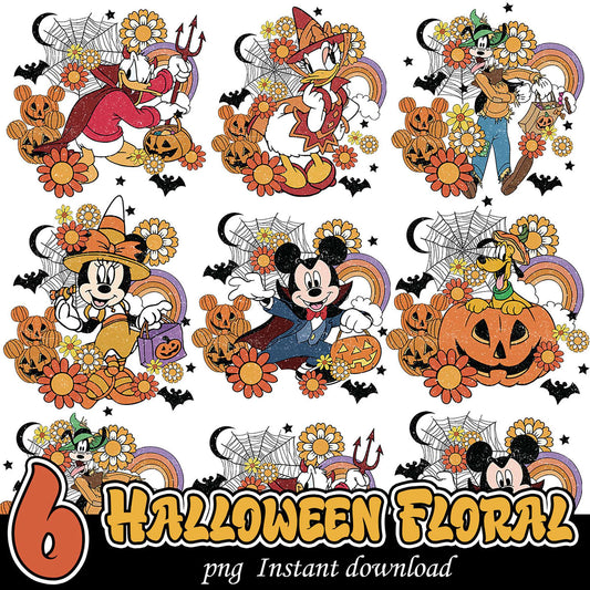6 Disney Halloween Floral PNGs Instant Download