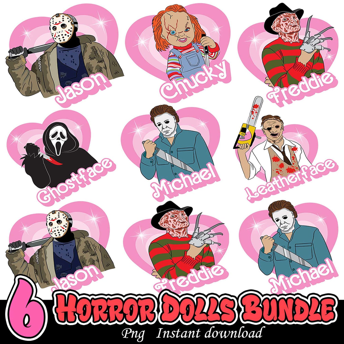 6 Horror Movie Dolls PNG Bundle