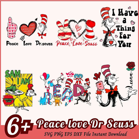 6 Peace Love Dr Seuss Bundle SVG PNG EPS DXF Download