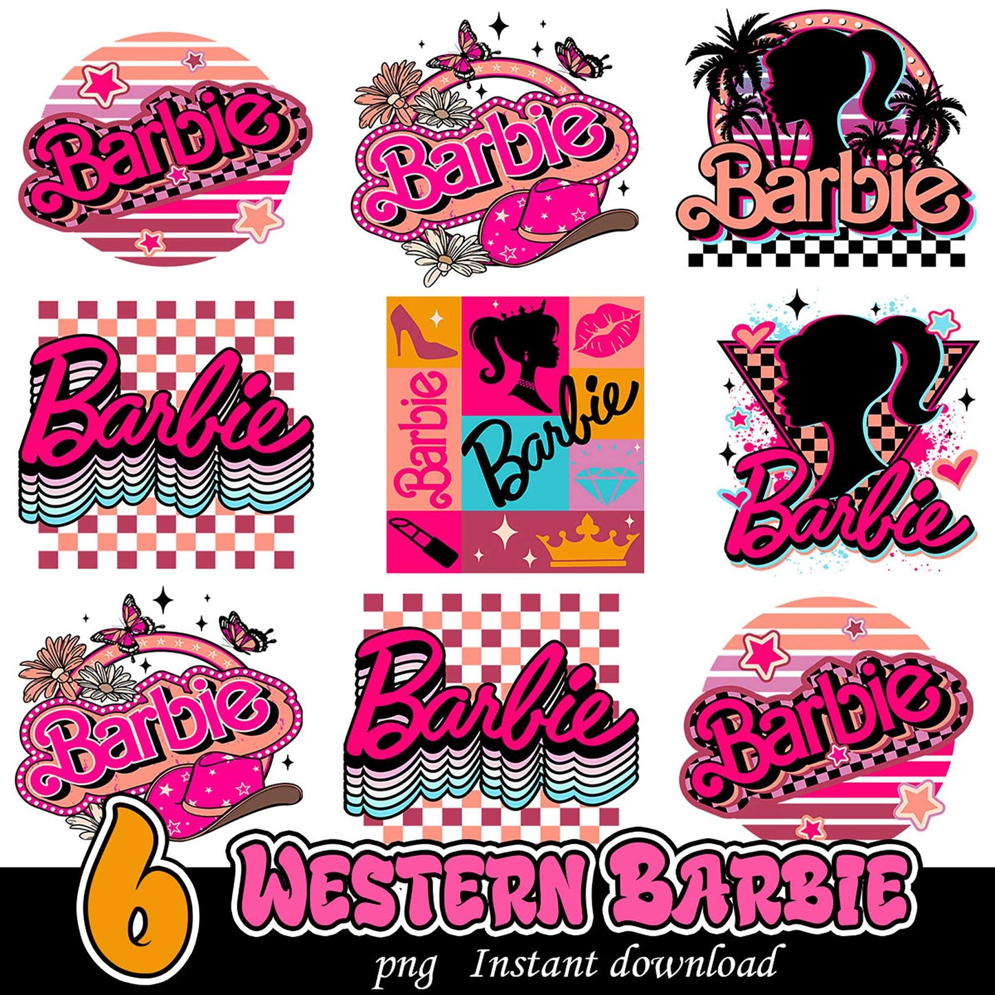 6 Western Barbie PNGs Instant Download