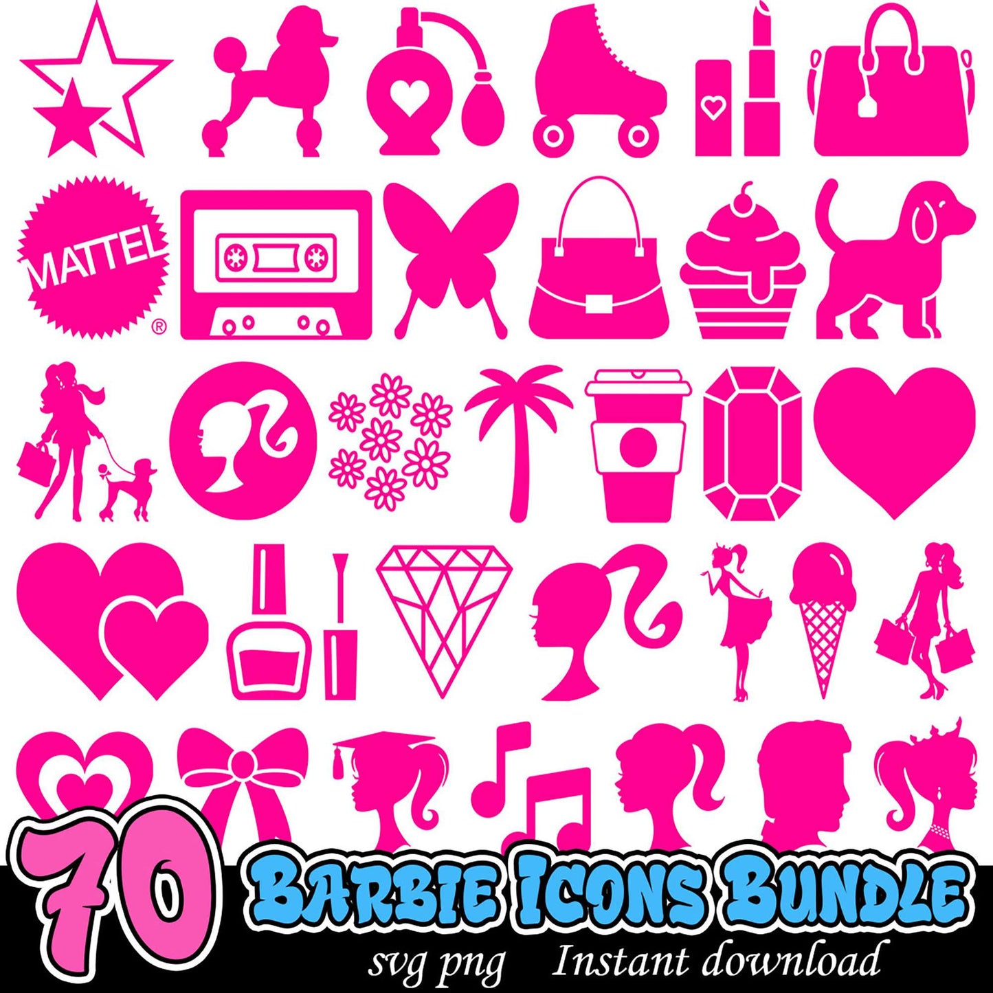 70 Barbie Icons SVG PNG Bundle