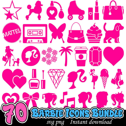 70 Barbie Icons SVG PNG Bundle