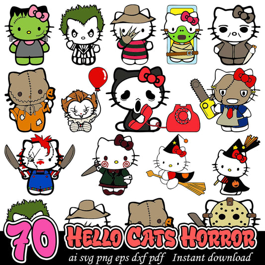 70 Hello Kitty Horror SVG Bundle Instant Download