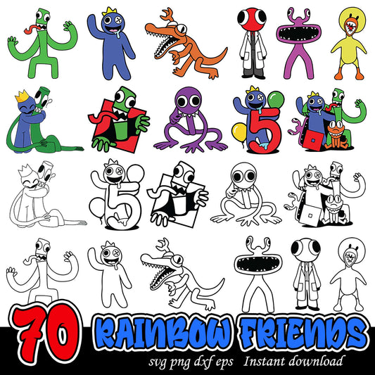 70 Rainbow Friends Bundle SVG PNG DXF Instant Download