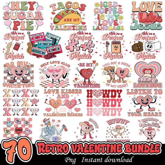 70 Retro Valentine PNG Bundle