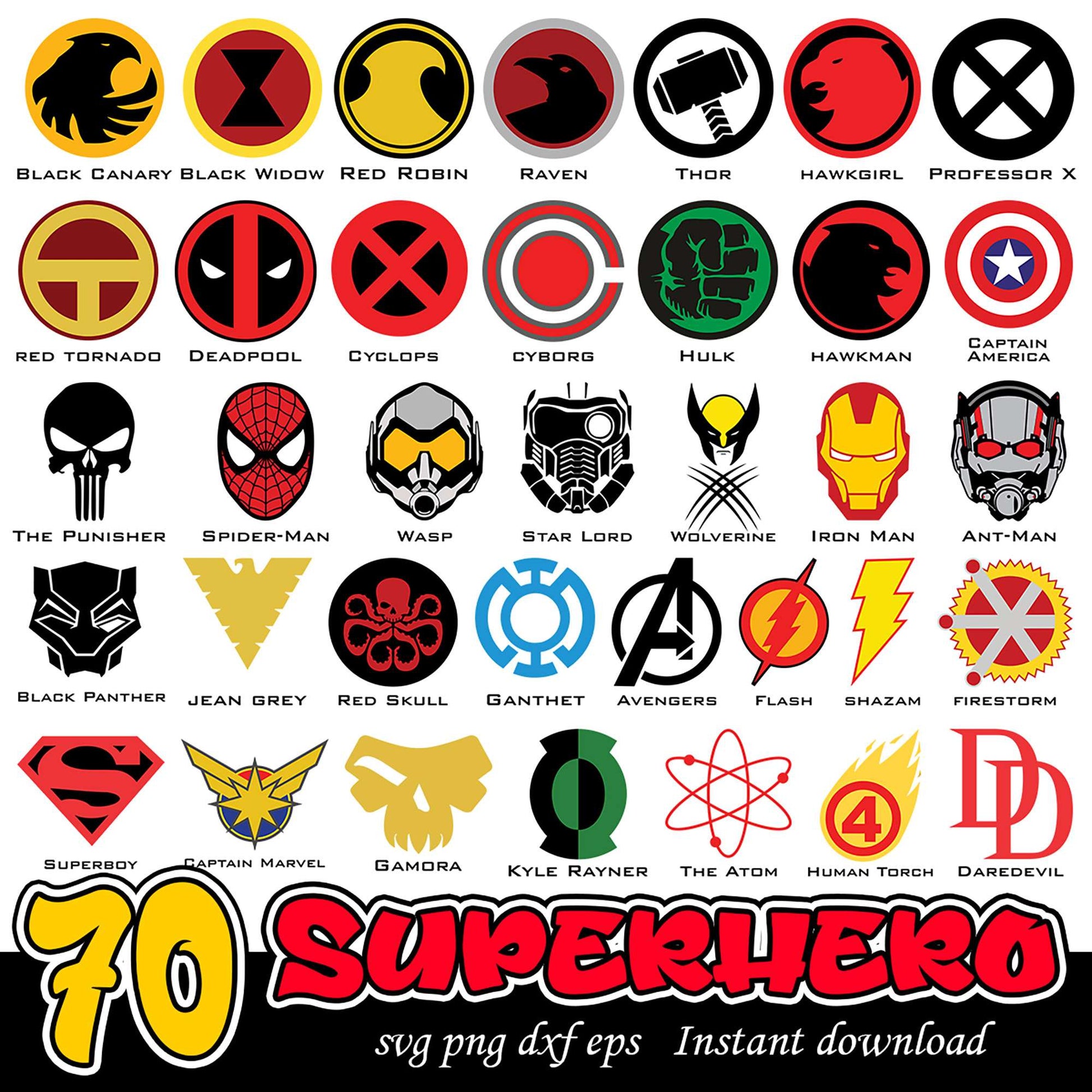 70 Superhero SVG Bundle for Instant Download Collection