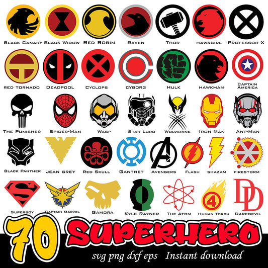 70 Superhero SVG Bundle for Instant Download Collection