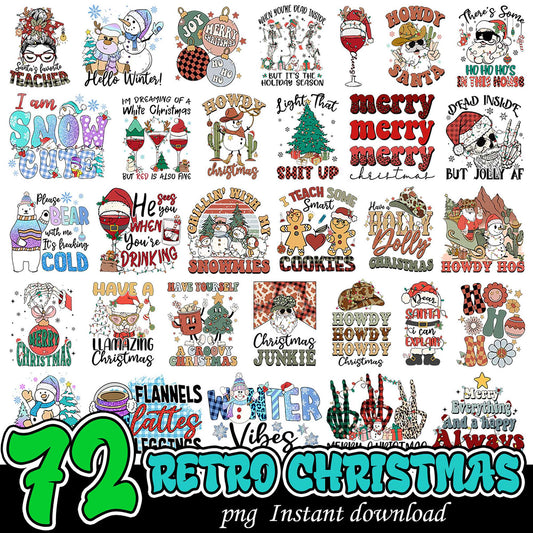 72 Retro Christmas PNG Designs Instant Download