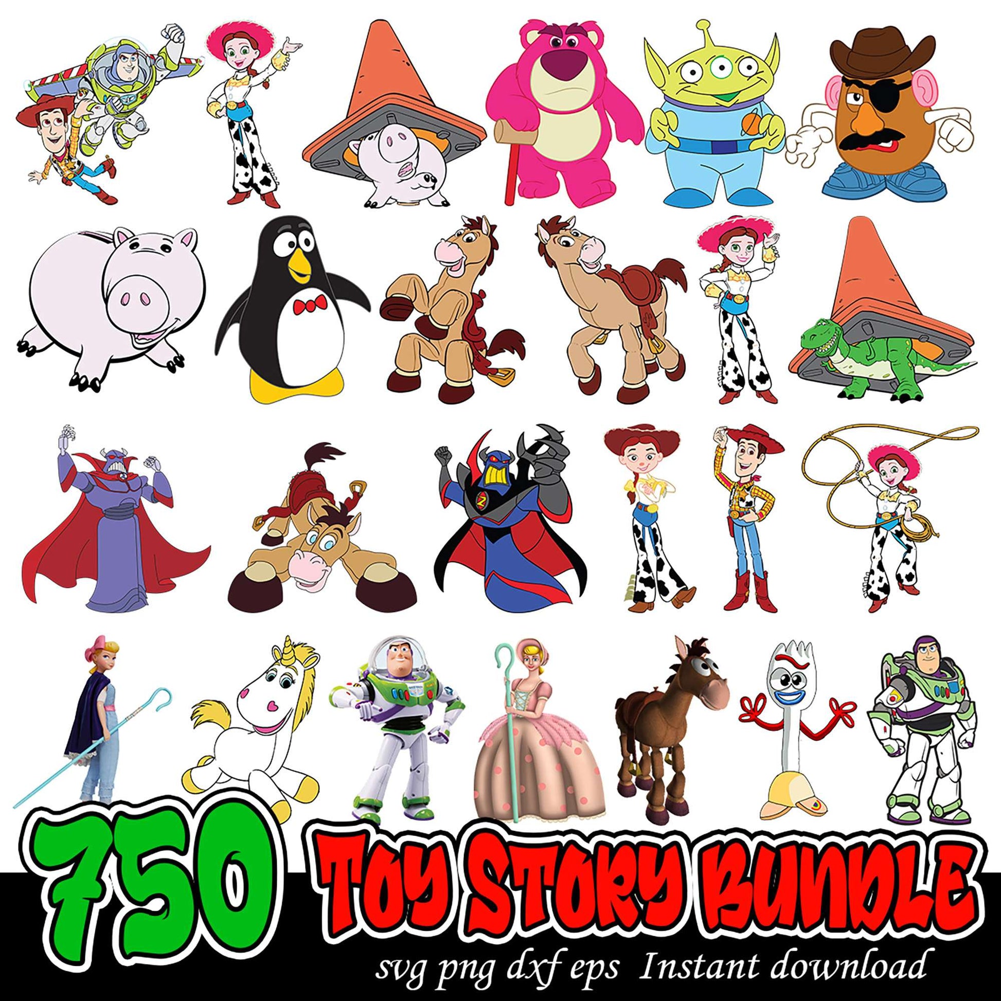 750 Toy Story Characters Bundle SVG PNG Instant Download