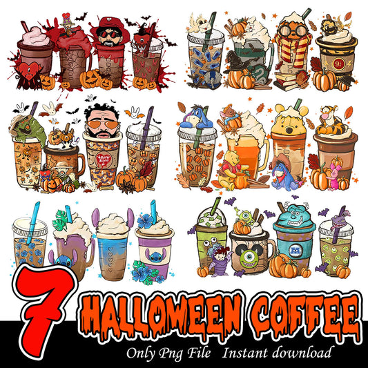 7 Halloween Coffee PNG Bundle