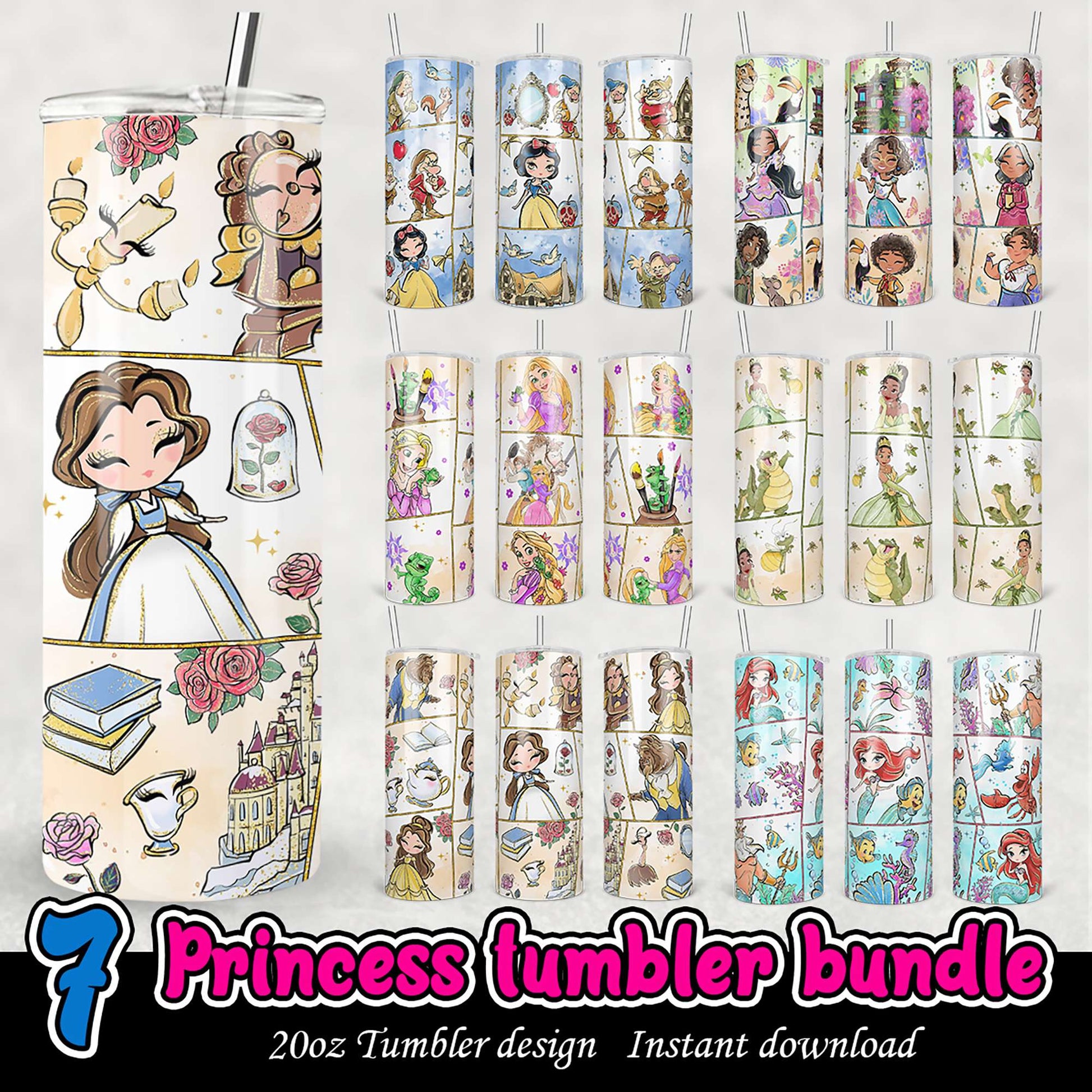 7 Princess Tumbler Designs Bundle