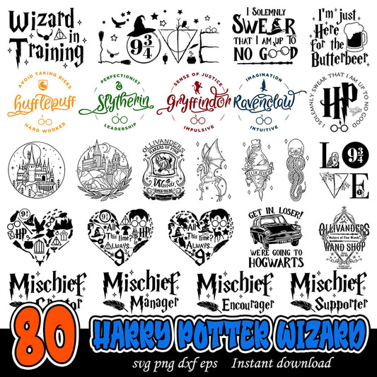 80 Harry Potter Wizard Bundle SVG PNG Instant Download Art